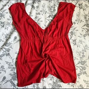 Super Deep Cut Red V Neck